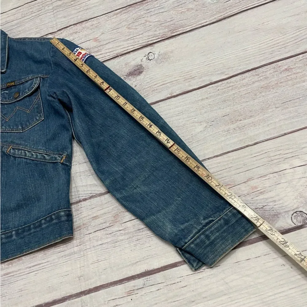 Wrangler Vintage 1970s Jean Jacket Size 40 = Modern US Medium Patches Blue - Picture 6 of 11